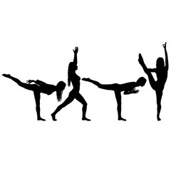 Fototapeta na wymiar Set silhouette girl on yoga class in pose on a white background