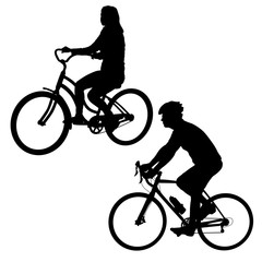 Fototapeta na wymiar Set silhouette of a cyclist male and female on white background