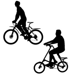 Set silhouette of a cyclist male on white background