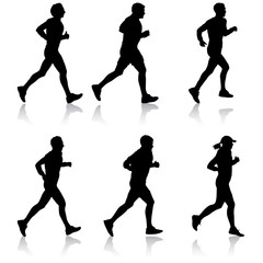 Set of silhouettes. Runners on sprint, men