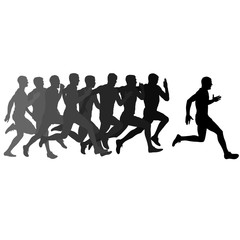 Fototapeta na wymiar Set of silhouettes. Runners on sprint, men