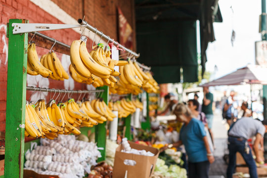 Bananas Hanging At Market