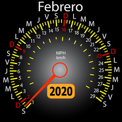 2020 year calendar speedometer car in Spanish February