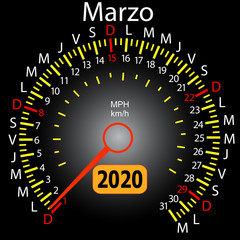 2020 year calendar speedometer car in Spanish March