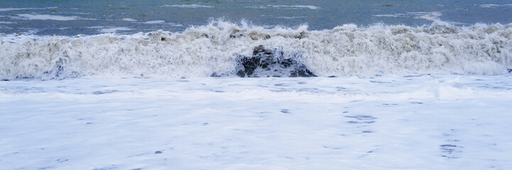 Naklejka na ściany i meble Sea wave surf. Beautiful blue waves with a lot of sea