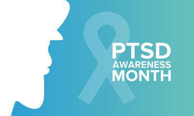 PTSD Awareness Month in June. Post Traumatic Stress Disorder. Celebrated annual in United States. Awareness concept. Poster, card, banner and background. Vector illustration