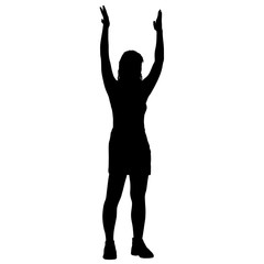 Black silhouette woman standing, people on white background