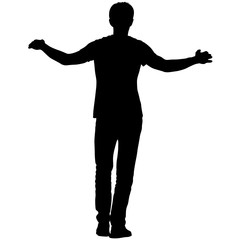 Black silhouettes man with arm raised on a white background