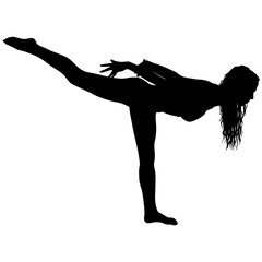 Silhouette girl on yoga class in pose on a white background