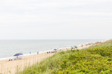Umbrellas And Chairs And People On The Beach