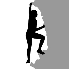 Black silhouette rock climber on white background.