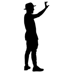 Black silhouettes man with arm raised on a white background