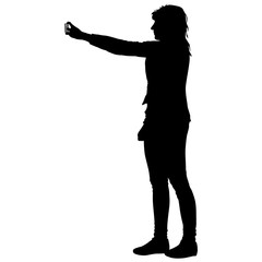 Silhouettes woman taking selfie with smartphone on white background