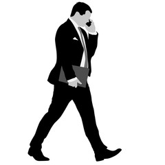 Silhouette businessman talking on the phone, a white background