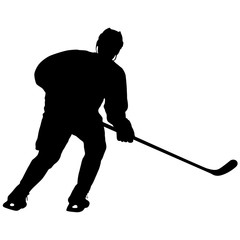 Silhouette of hockey player. Isolated on white