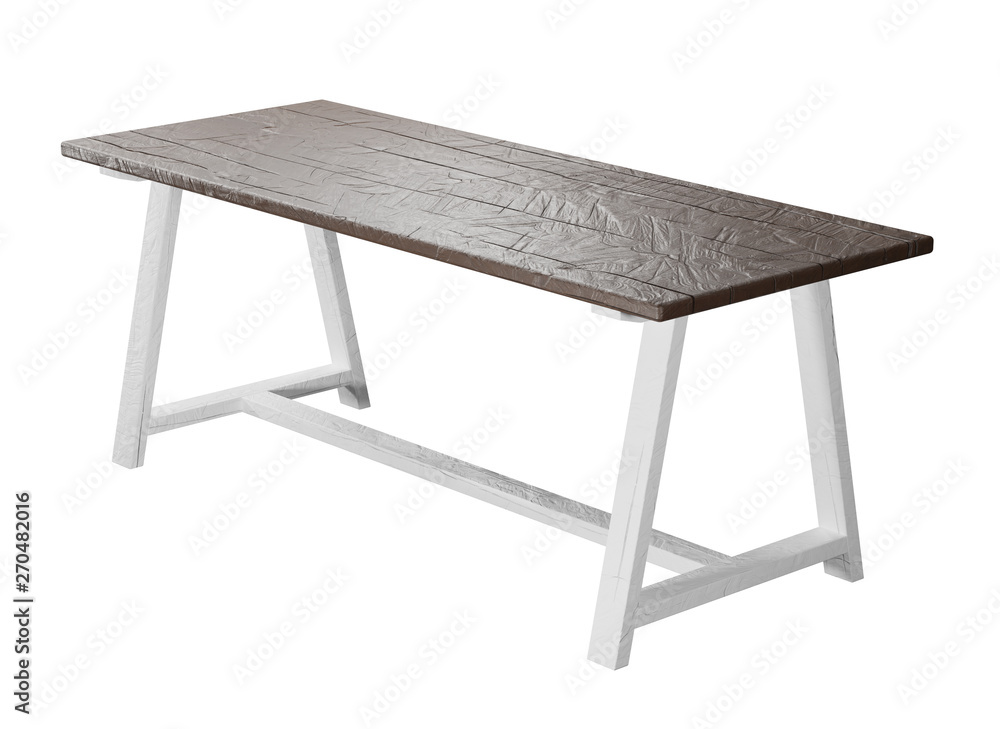 Poster Rustic, empty table isolated on white background with clipping path included. Suitable for product display. 3D render image.