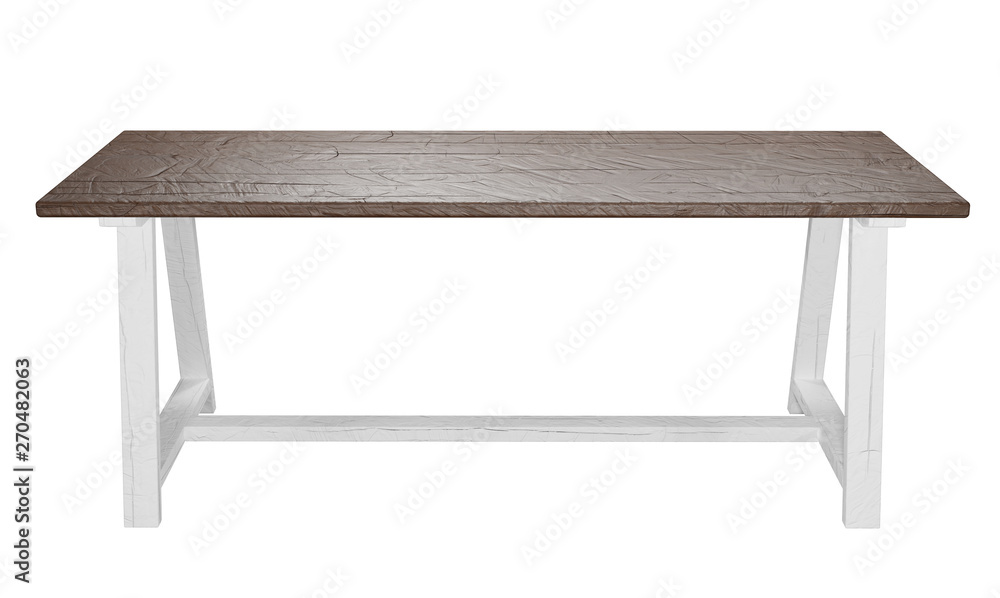 Poster Rustic, empty table isolated on white background with clipping path included. Suitable for product display. 3D render image.