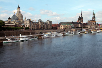 Fototapeta premium River Elbe, Ships, Paddle steamer, White fleet, Dresden, Saxony, Germany, Europe