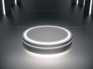 Pedestal for display,Platform for design,Blank product stand with light glow,Future background.3D rendering.