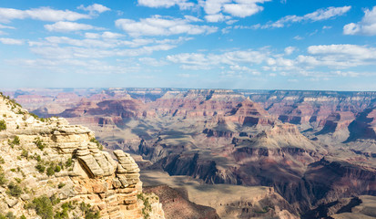 Grand Canyon panoramic view during a sunny cloudy day