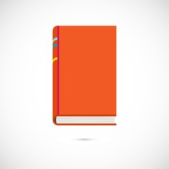 Vector orange flat reading book icon isolated on white background. Close book with copy space. Element in flat design for web, cards, invitation, sale, flyer, print, school, advertising.