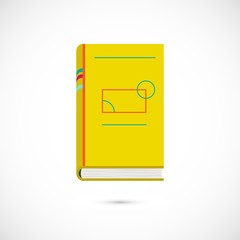 Vector yellow flat reading book icon isolated on white background. Close book with copy space. Element in flat design for web, cards, invitation, sale, flyer, print, school, advertising.