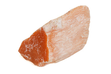 Macro pink plaster mineral stone on white background