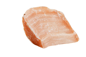 Macro pink plaster mineral stone on white background