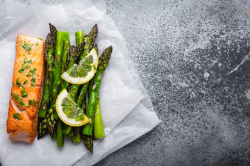 Grilled salmon with green asparagus