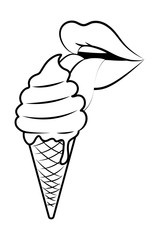 Pop art ice cream cartoon in black and white