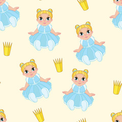 Beautiful baby doll with blond hair seamless pattern
