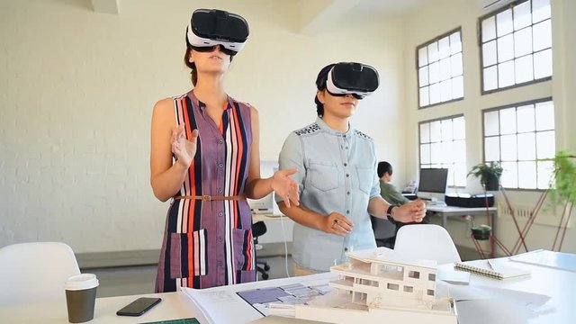 Client amazed by modern technology virtual reality simulation