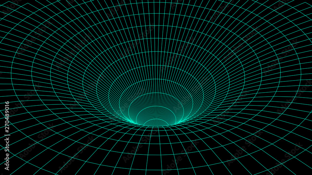 Poster wireframe abstract tunnel. 3d vector wormhole with a mesh structure.