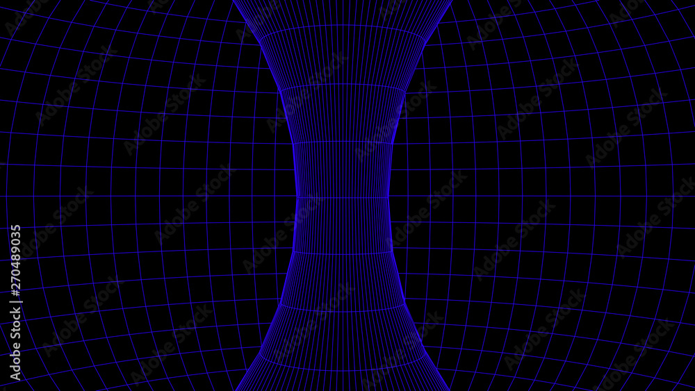 Poster wireframe abstract tunnel. 3d vector wormhole with a mesh structure.