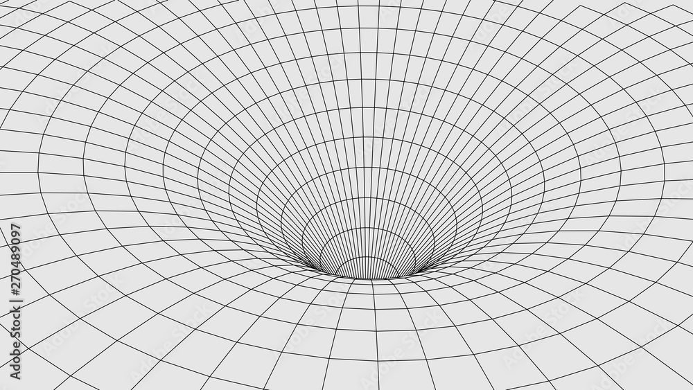 Poster wireframe abstract tunnel. 3d vector wormhole with a mesh structure.