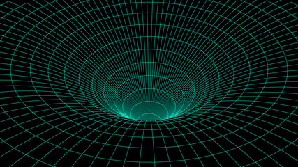 Wireframe abstract tunnel. 3D vector wormhole with a mesh structure.