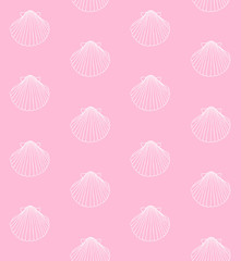 Vector seamless pattern of white hand drawn doodle sketch shell isolated on pink background 