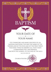 Postcard Christian baptism. Invitation, congratulation, certificate.