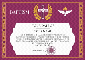 Postcard Christian baptism. Invitation, congratulation, certificate.