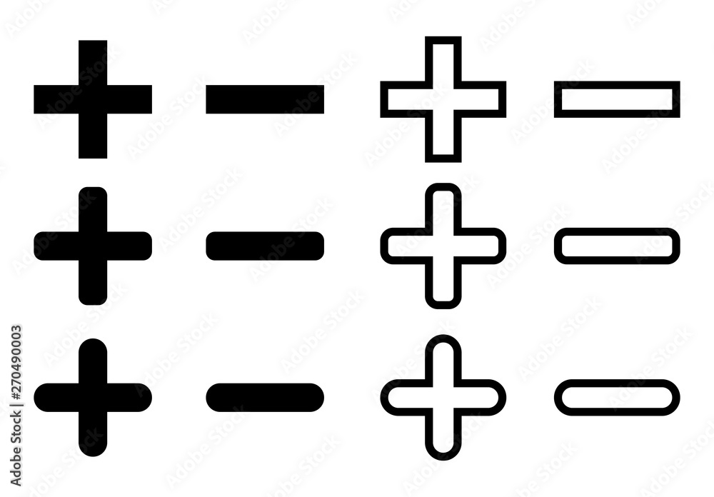 Poster plus and minus icons set. vector