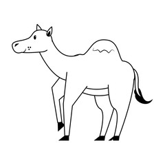 camel wildlife cute animal cartoon in black and white