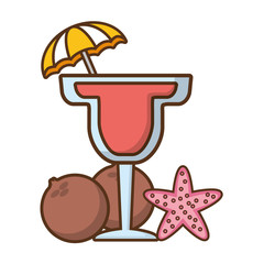 cocktail with umbrella coconuts starfish