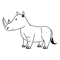 rhino wildlife cute animal cartoon in black and white