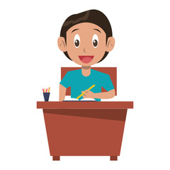 Kid seated in school desk