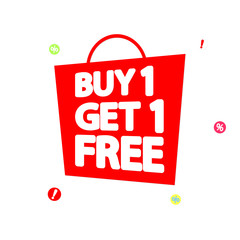 Buy 1 Get 1 Free, Sale banner design template, discount tag, app icon, vector illustration