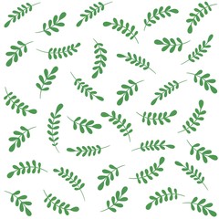 Hand drawn pattern green flower twigs and sprigs. Repetitive wallpaper on white background. Perfect for textile, wrapping paper or nursery decor.