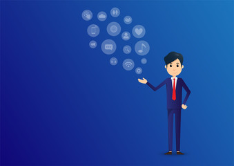 Businessman and icon technology connecting. Automation communication concept. Business concept. illustrator vector.