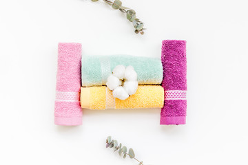 high quality cotton towels set on white background top view