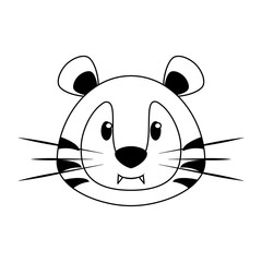 Tiger head wildlife cute animal cartoon in black and white