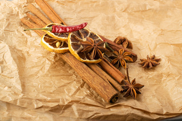 Dry Spices for Mulled Wine with Dehydrated Sliced Citrus